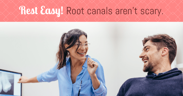 A dentist explains to a patient why root canals aren't scary.
