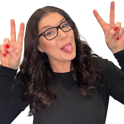 Melvija Hadzovic, dental hygienist, playfully posing with peace signs and sticking out her tongue, showcasing a fun and approachable personality.
